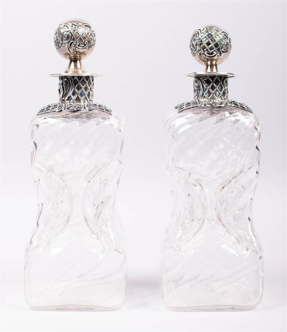 PAIR OF SILVER-TOPPED MOLDED GLASS