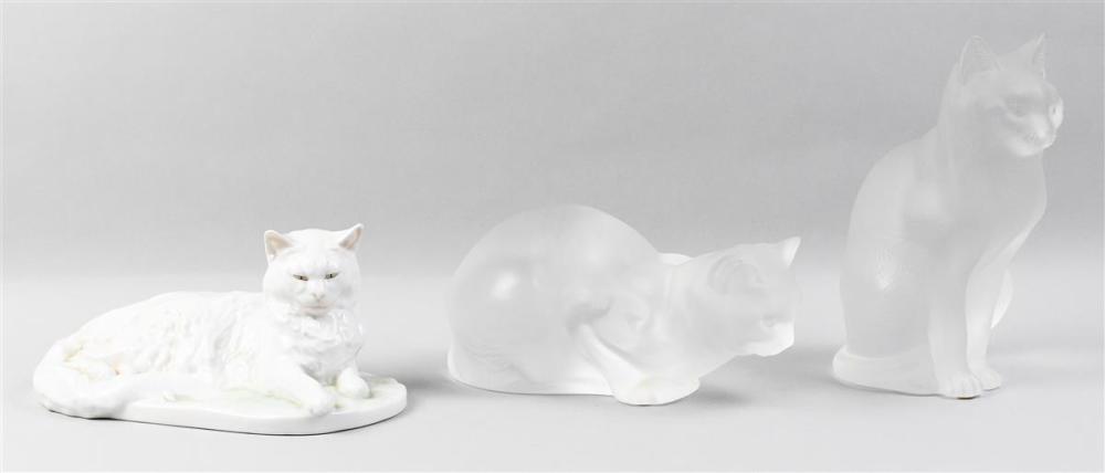 TWO LALIQUE CATS AND ONE HEREND