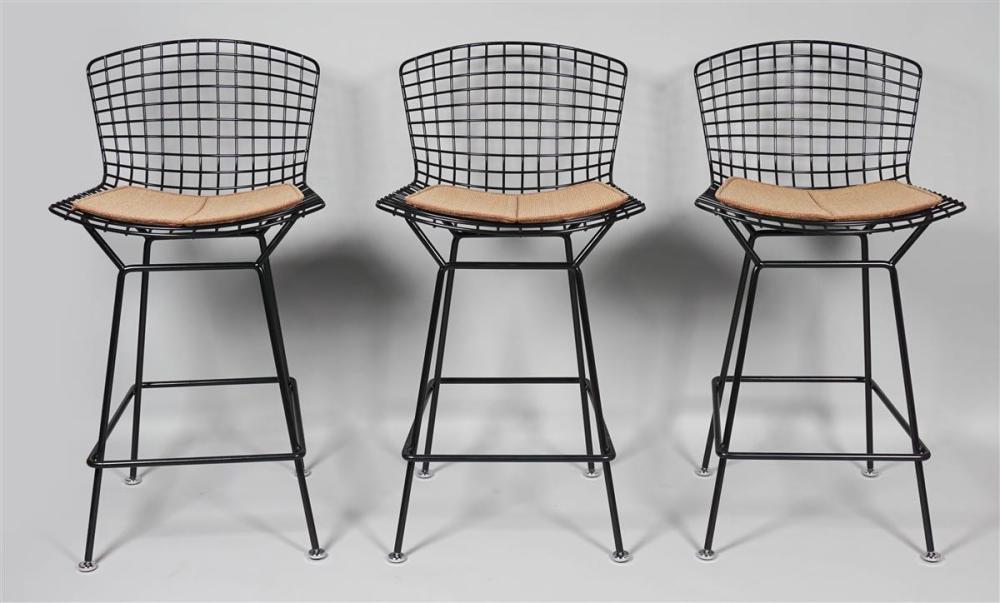 THREE BERTOIA WIRE COUNTER STOOLS