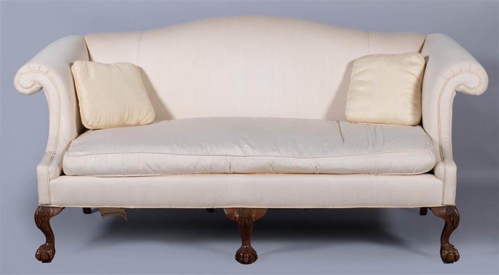 CHIPPENDALE STYLE CAMELBACK SOFA,
