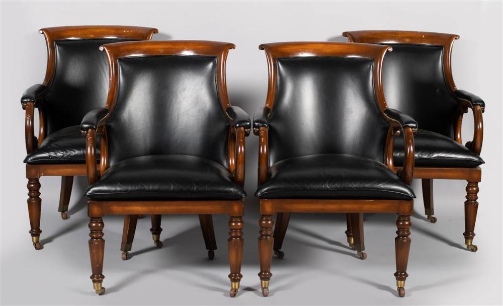 FOUR CAPTAIN STYLE LEATHER ARMCHAIRSFOUR