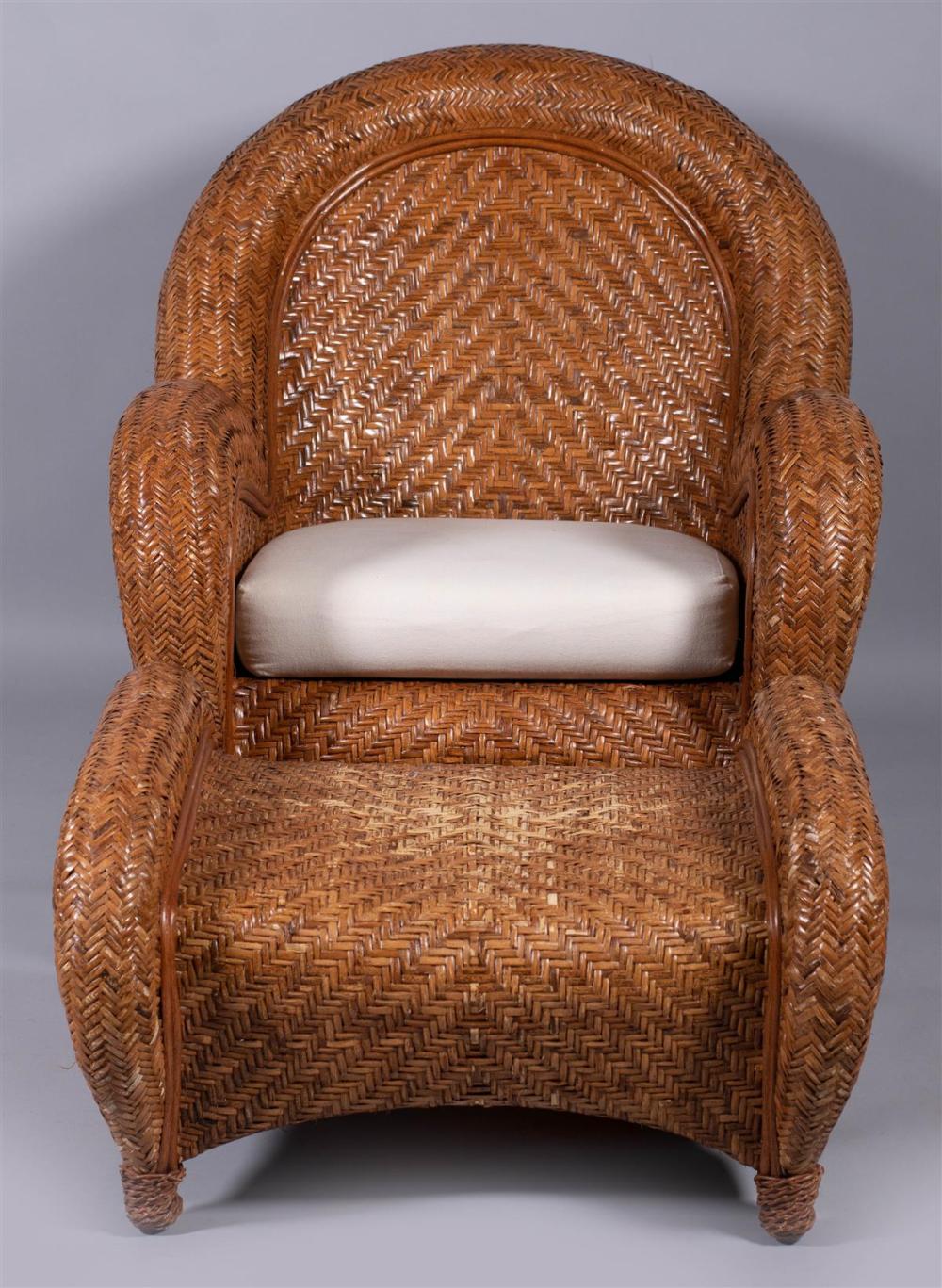 RATTAN ARMCHAIR AND MATCHING FOOTSTOOLRATTAN 33b4e6
