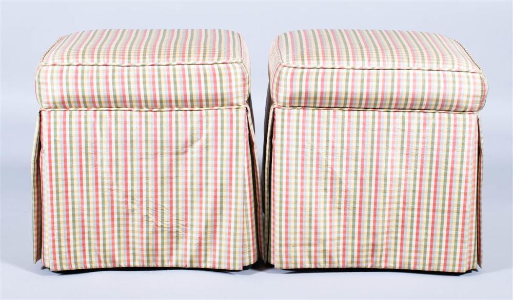 PAIR OF FOOTSTOOLS IN YELLOW, PINK AND