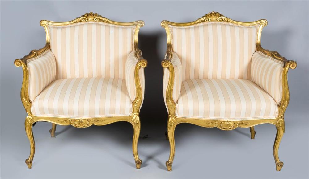 PAIR OF ROCOCO STYLE GILTWOOD ARMCHAIRSPAIR
