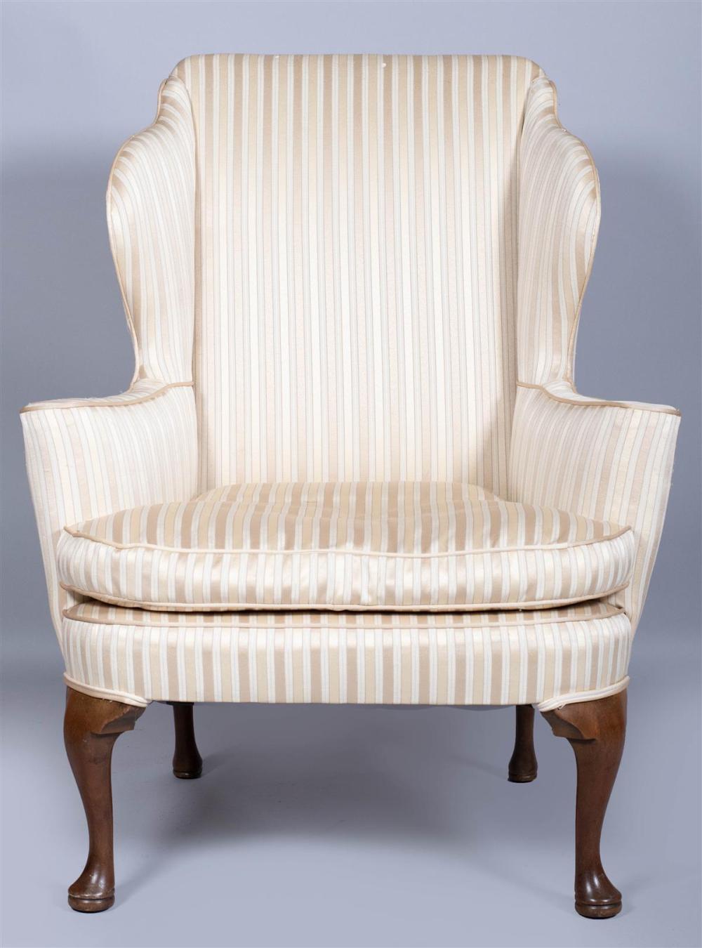 QUEEN ANNE STYLE MAHOGANY WING ARMCHAIRQUEEN