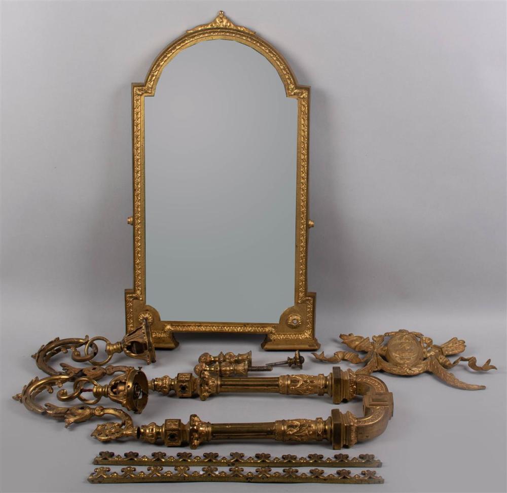 GILT-BRONZE ARCHED MIRROR AND A