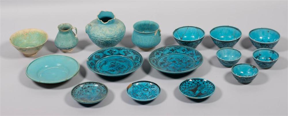 16 PIECES OF PERSIAN TURQUOISE-GLAZED