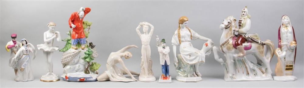 NINE RUSSIAN PORCELAIN FIGURES,