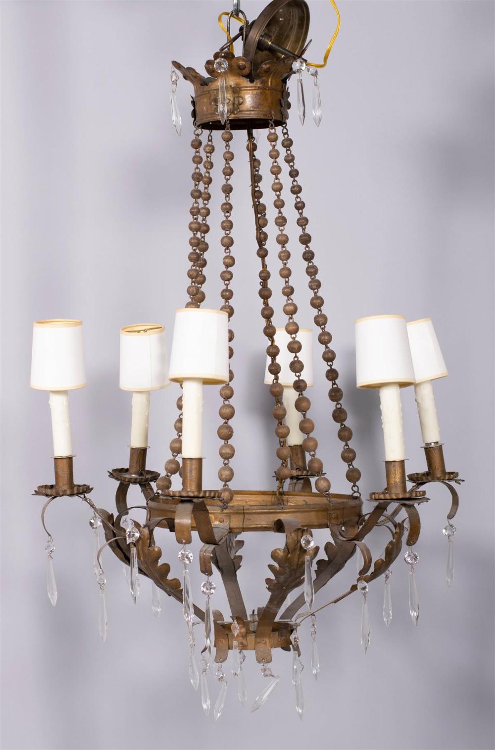 BAROQUE STYLE BRASS AND METAL SIX-LIGHT