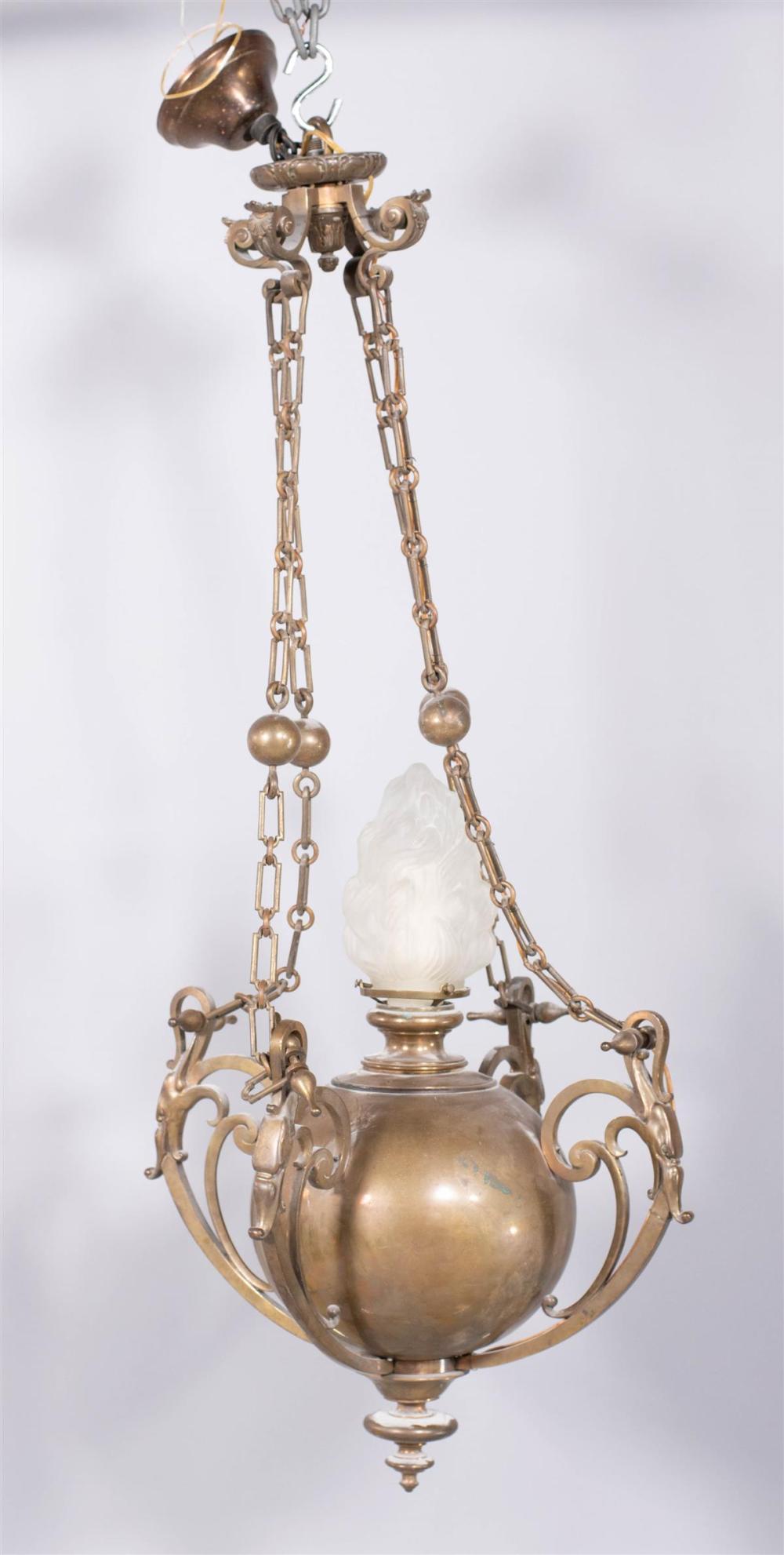 VICTORIAN BRASS AND GLASS LANTERN,