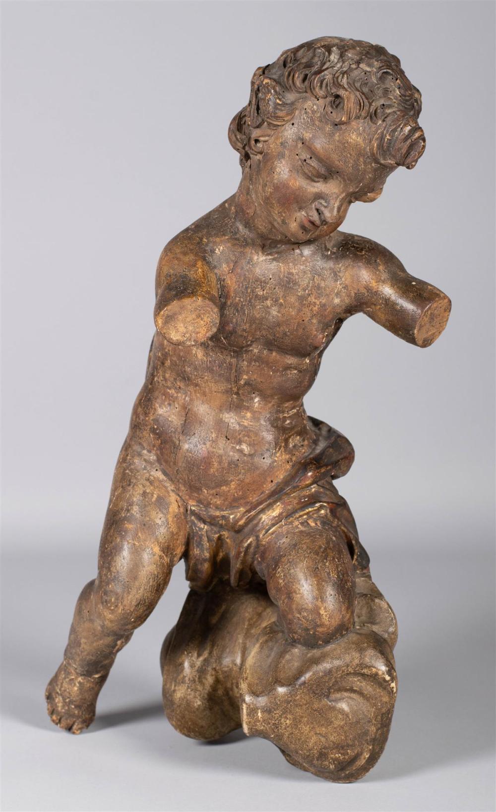 POLYCHROME AND GILTWOOD PUTTO,