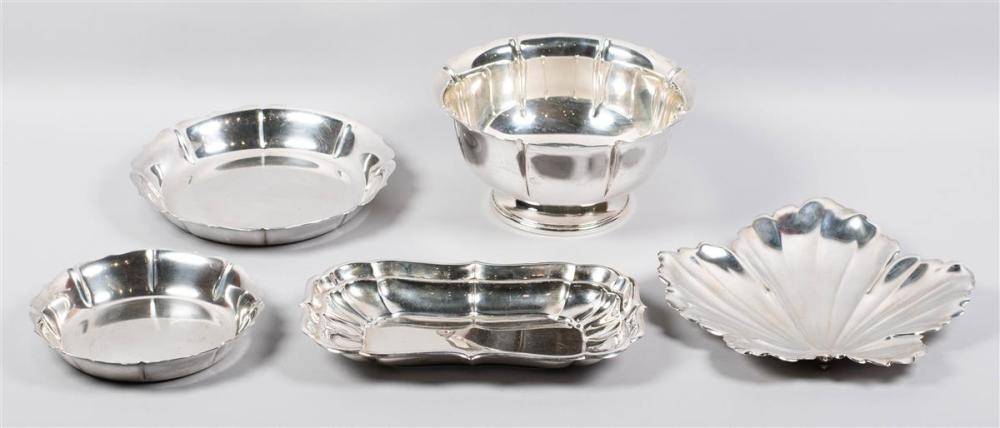 FIVE AMERICAN SILVER SERVING BOWLS