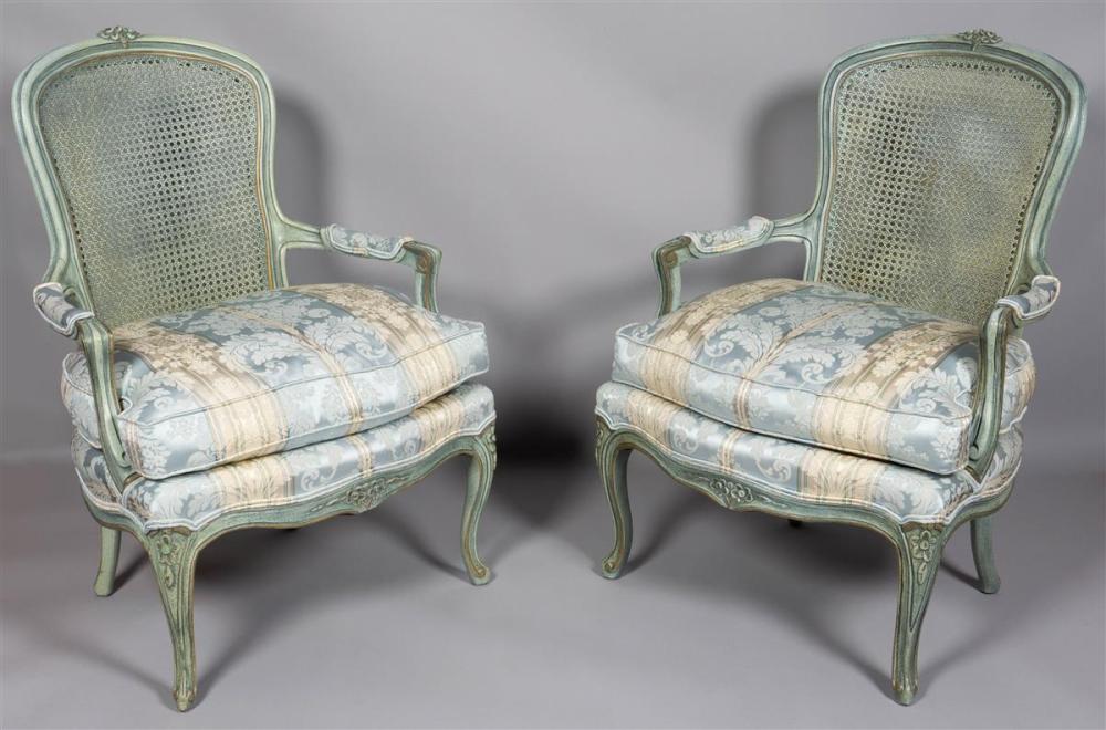 PAIR OF LOUIS XV STYLE BLUE PAINTED