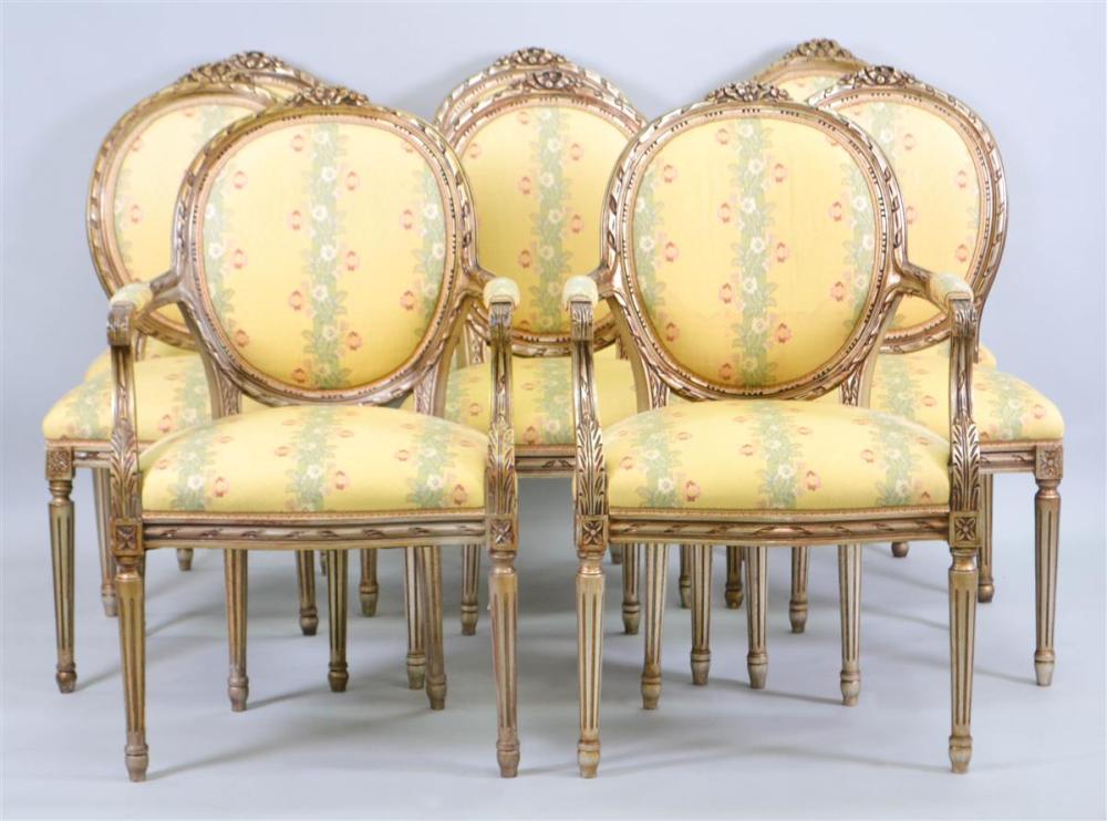 SET OF EIGHT LOUIS XVI STYLE SILVERED