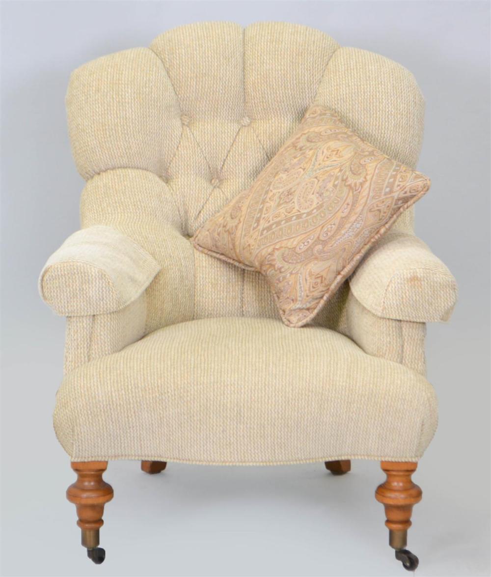 ETHAN ALLEN UPHOLSTERED WALNUT STAINED
