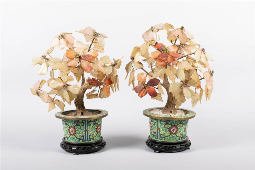 PAIR OF CHINESE 'JADE' TREESPAIR