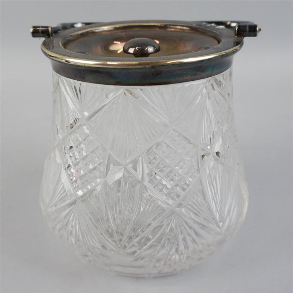 CUT GLASS COOKIE JAR WITH SILVERPLATED