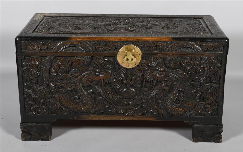 ASIAN HINGED CARVED CHEST WITH
