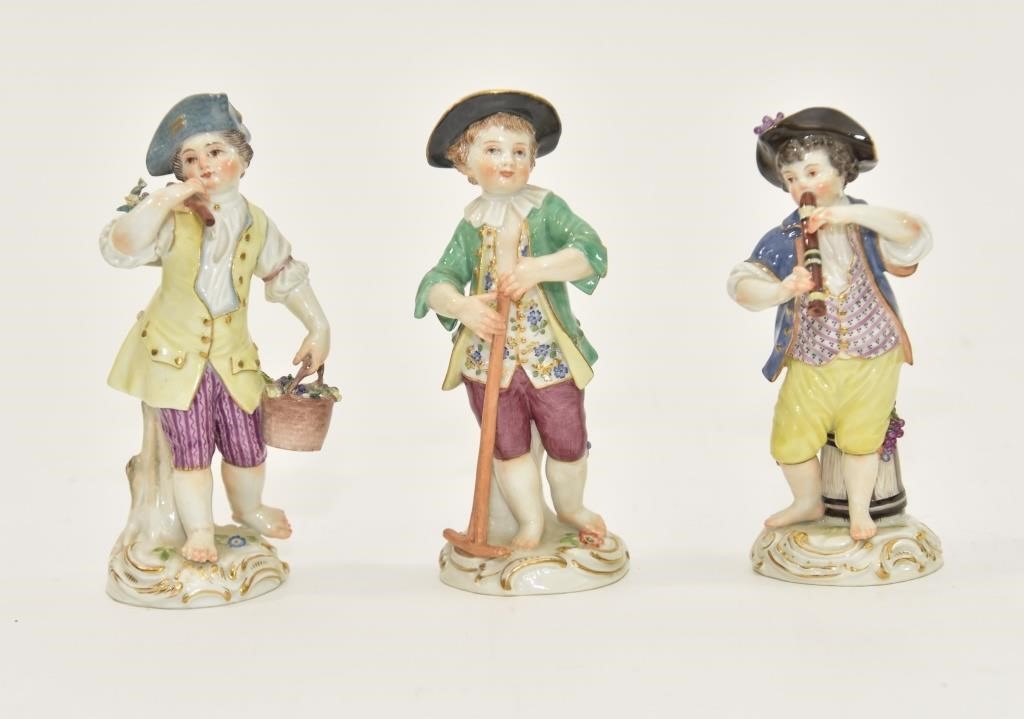 Three colorful Meissen porcelain figures,
