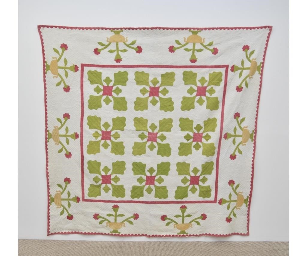 Applique quilt with potted tulip