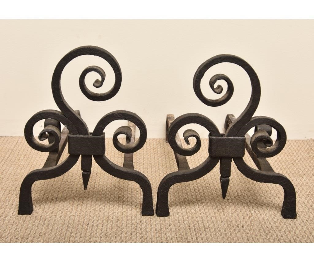 Large pair of wrought iron scroll