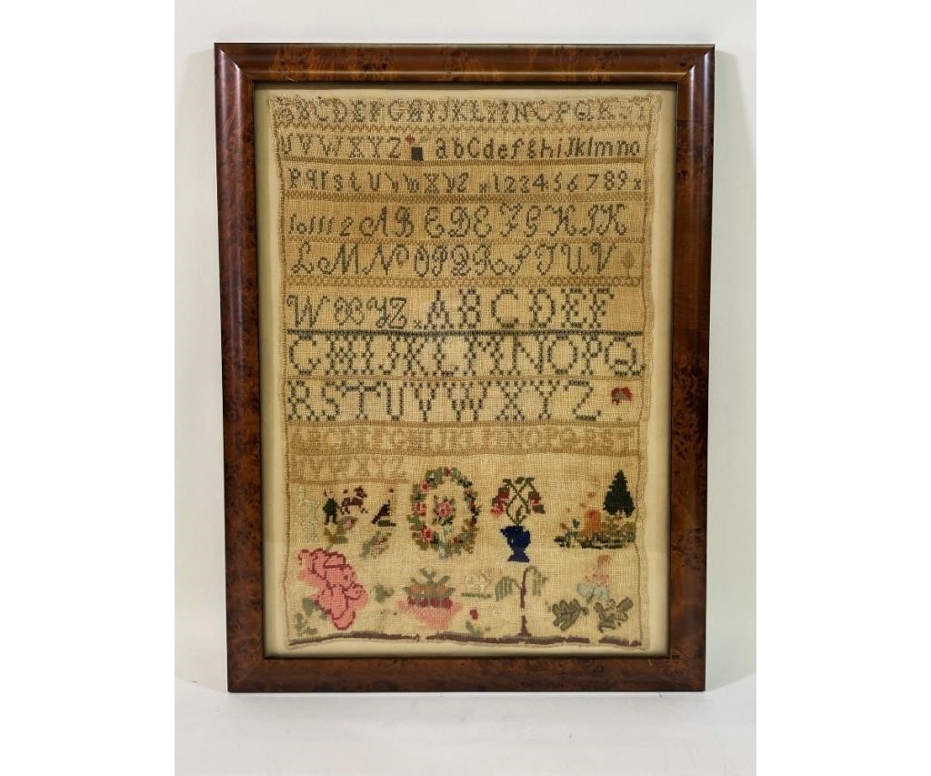 Silk on wool sampler, 19th c. with