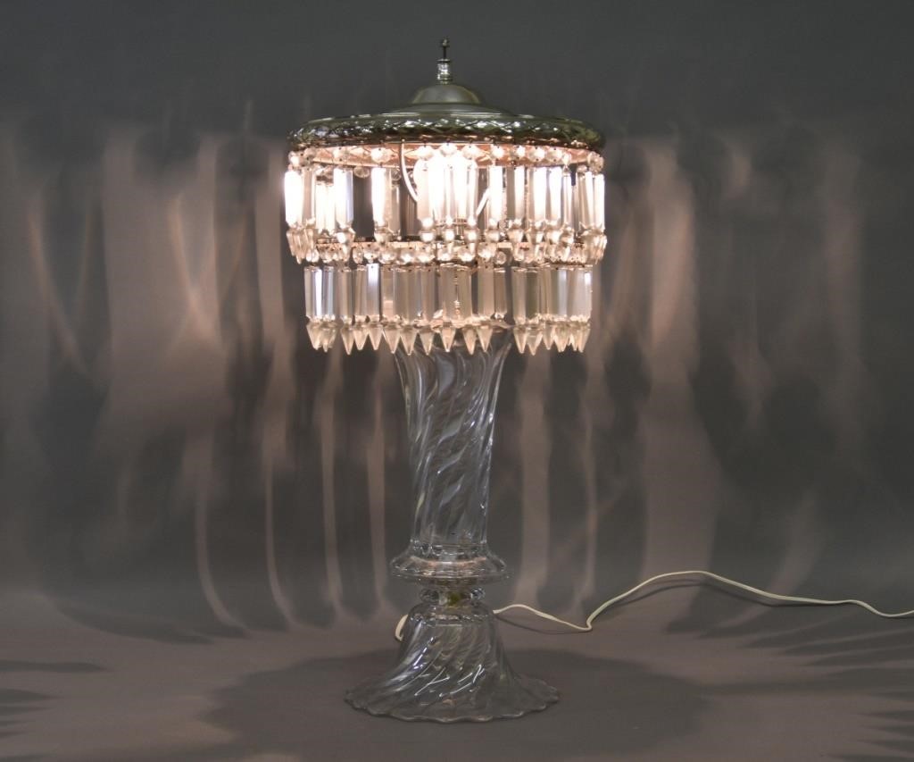 Large swirl glass lamp with chrome