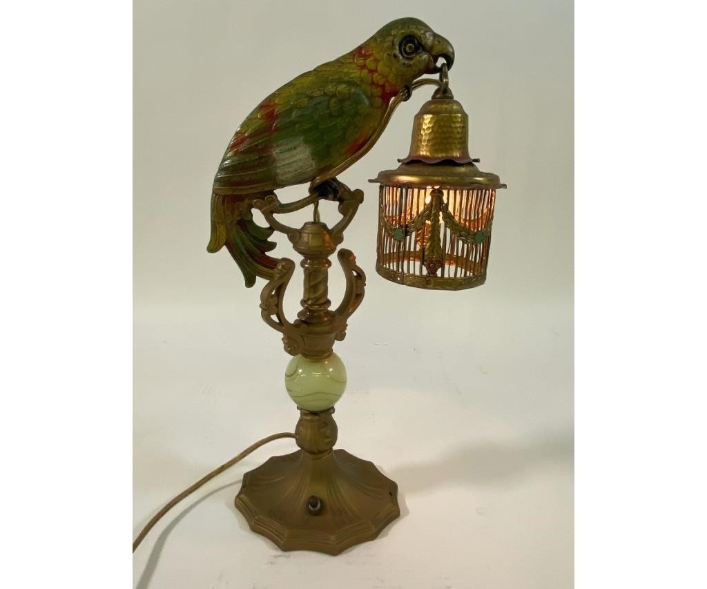 Hubley Art Deco metal parrot lamp