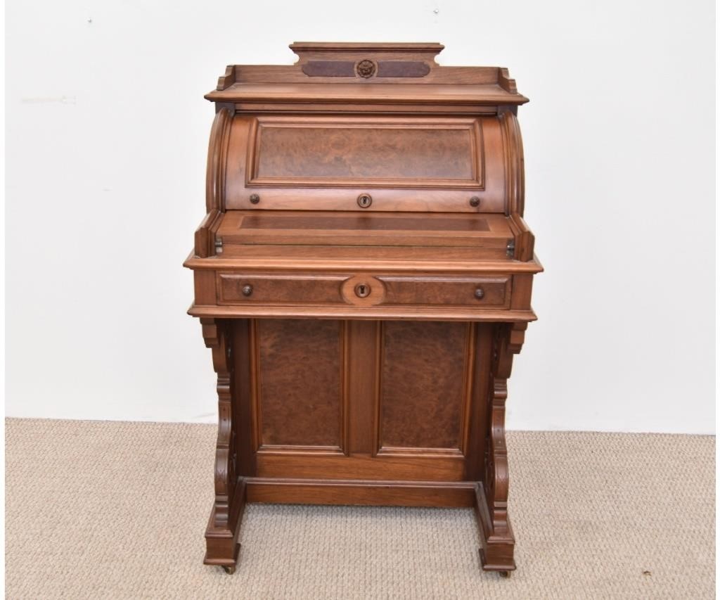 Victorian walnut roll top Davenport,