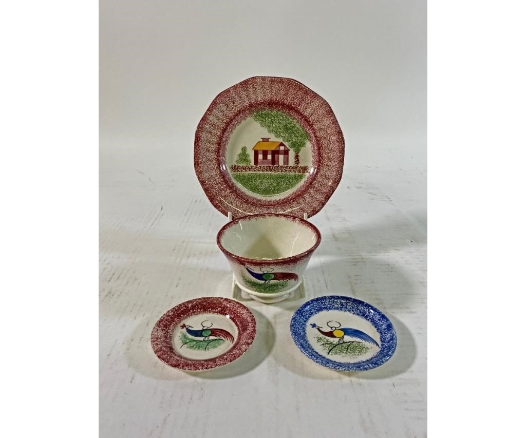 Red Spatterware school house plate 6.25dia;
