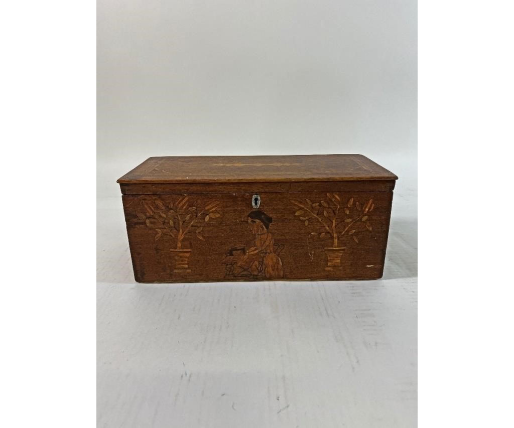 Folk Art mahogany sewing box with 33942e