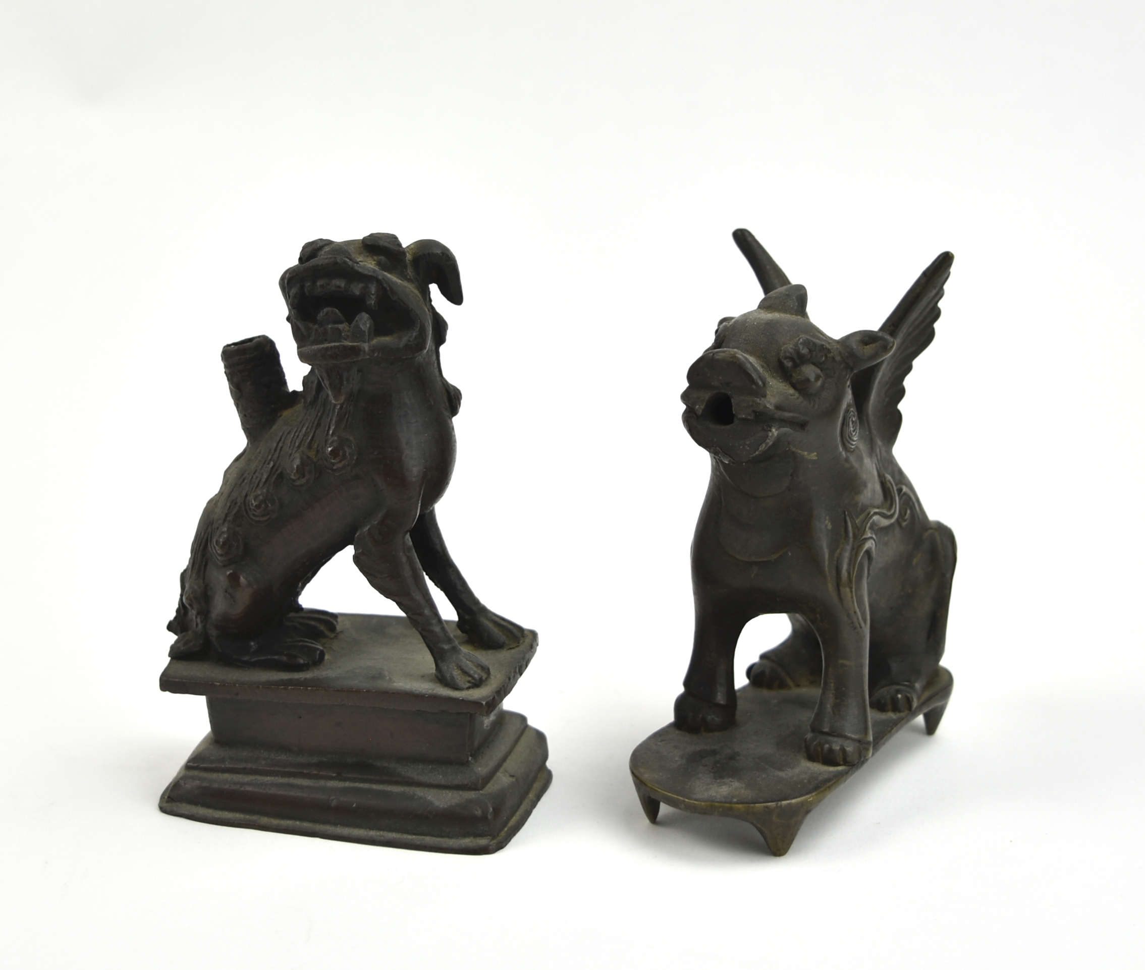 TWO CHINESE BRONZE FOO DOG INCENSE 33944c