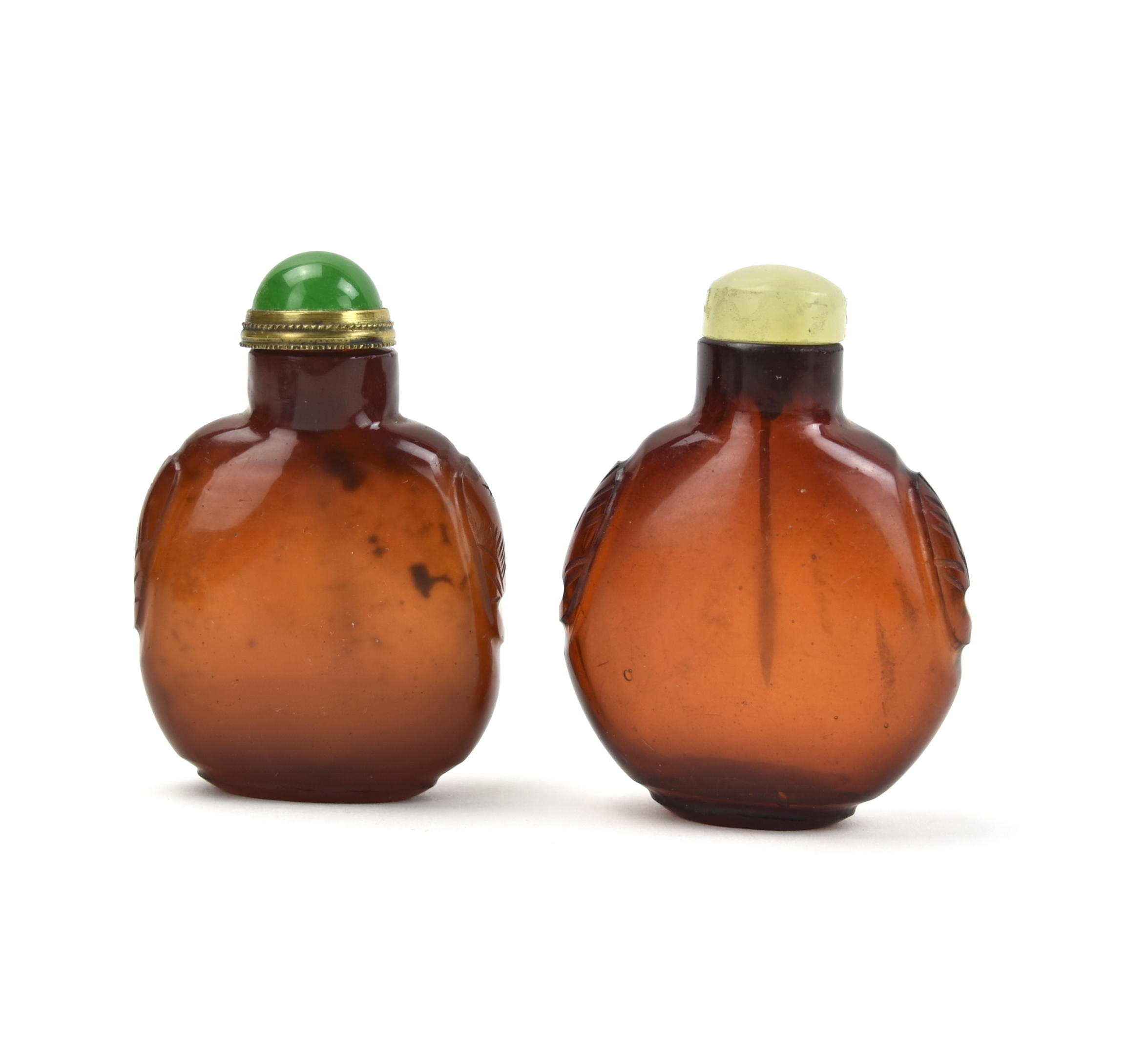 2 CHINESE RED GLASS SNUFF BOTTLES