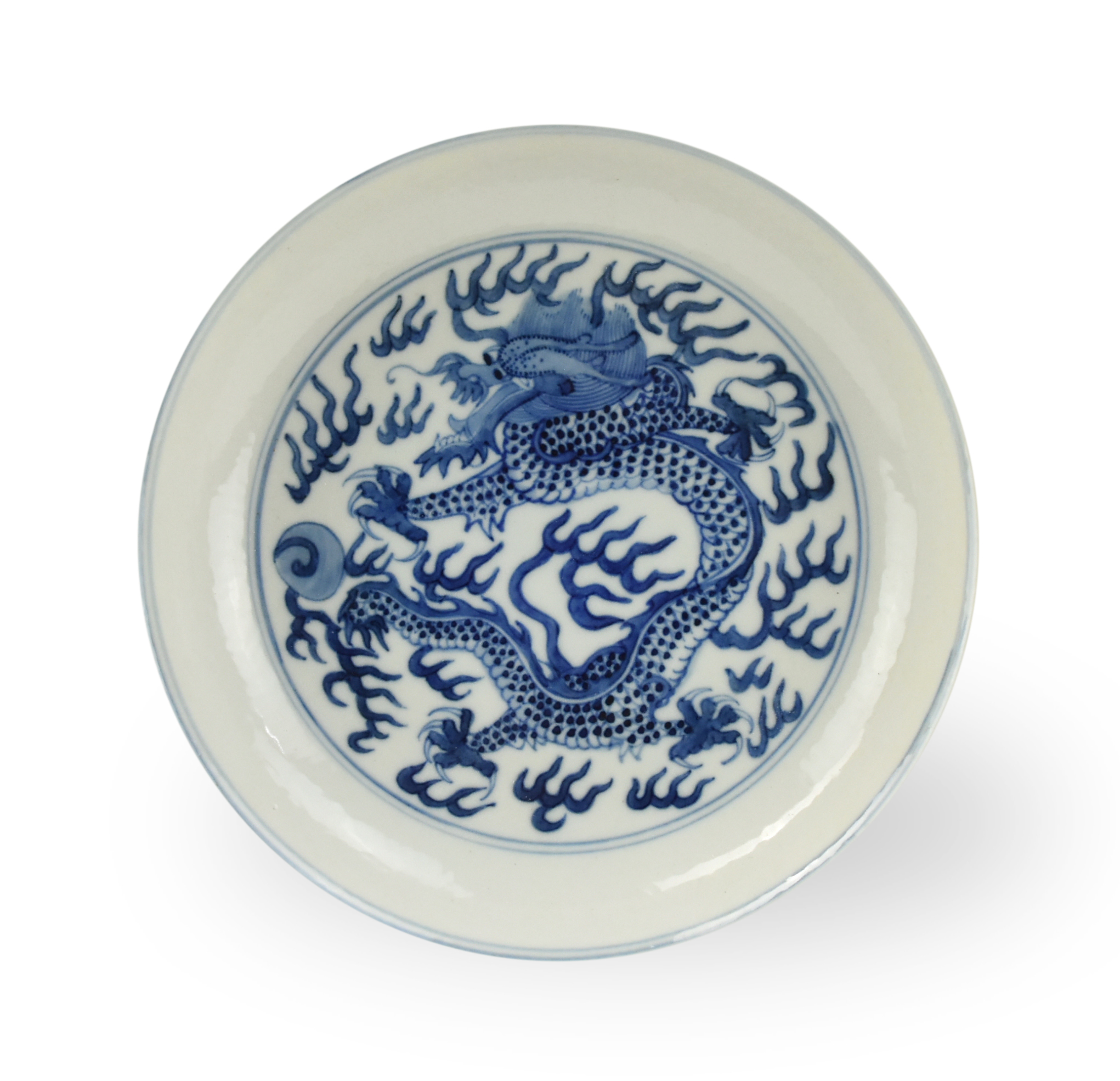 CHINESE BLUE WHITE DRAGON PLATE 3394b6