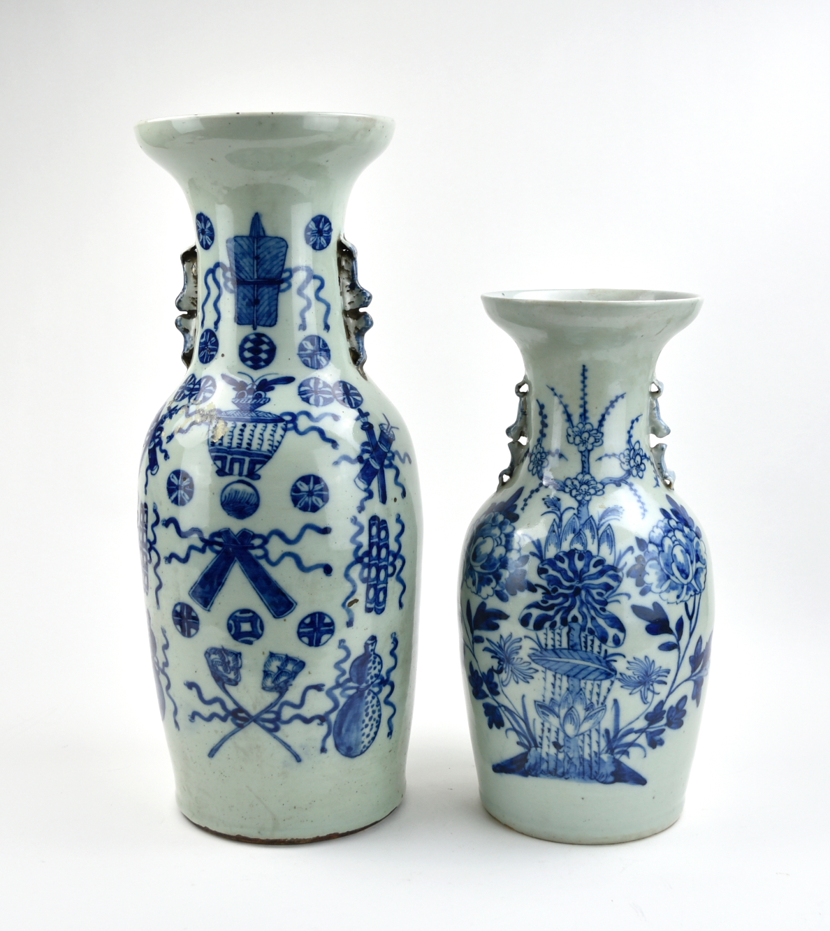 TWO CHINESE BLUE AND CELADON GLAZED