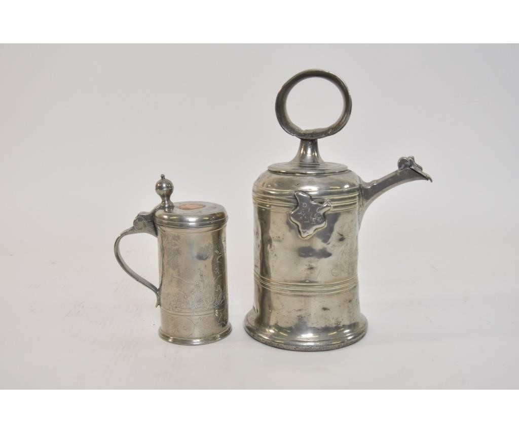 Pewter tankard with inset coins, probably