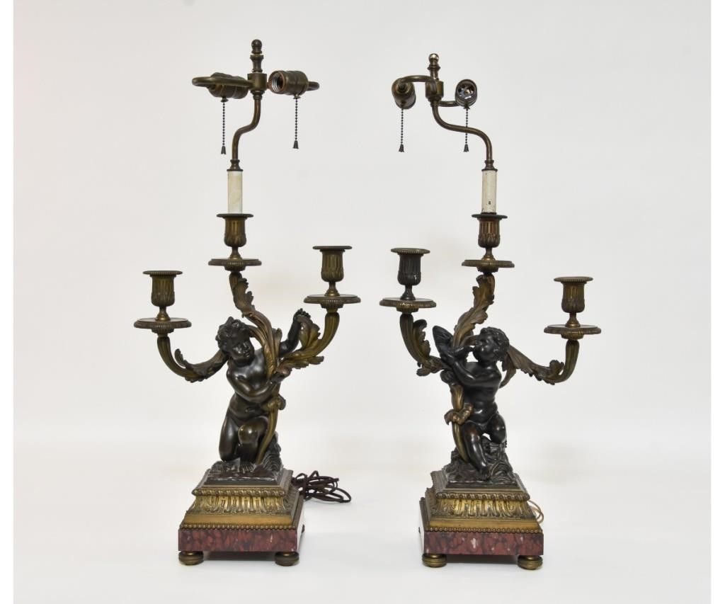 Pair of Louis XV Dore' bronze candelabra