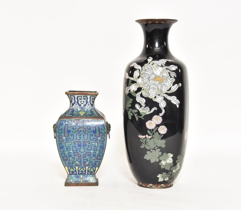 Large Asian cloisonné vase decorated