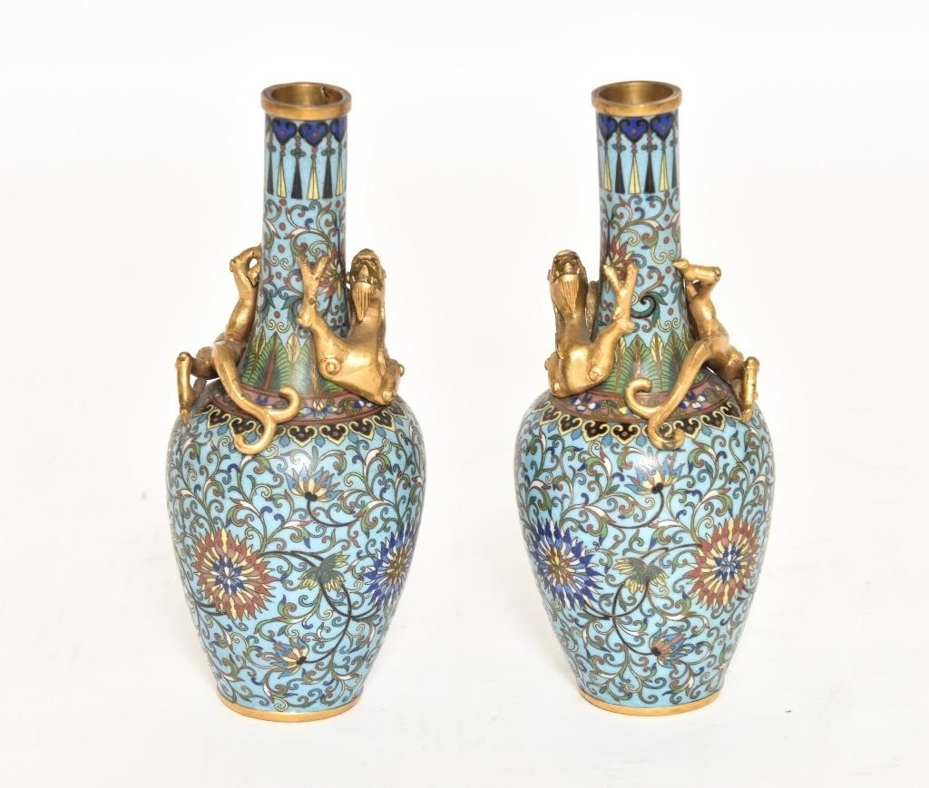 Pair of small Chinese cloisonné