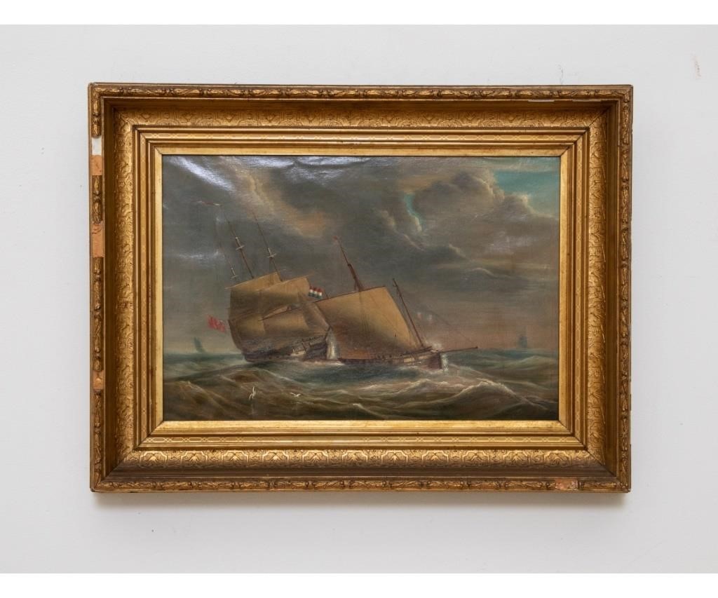 Oil on canvas seascape of a French