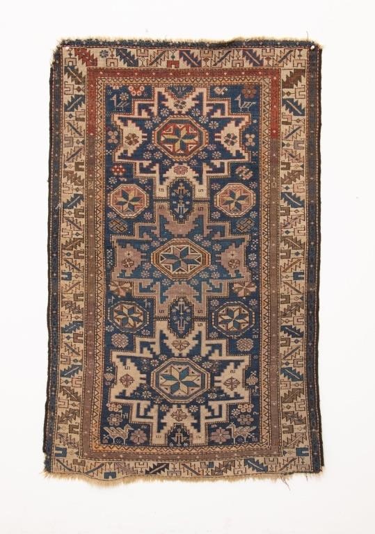 Antique Kazak mat with blue field  3395a8