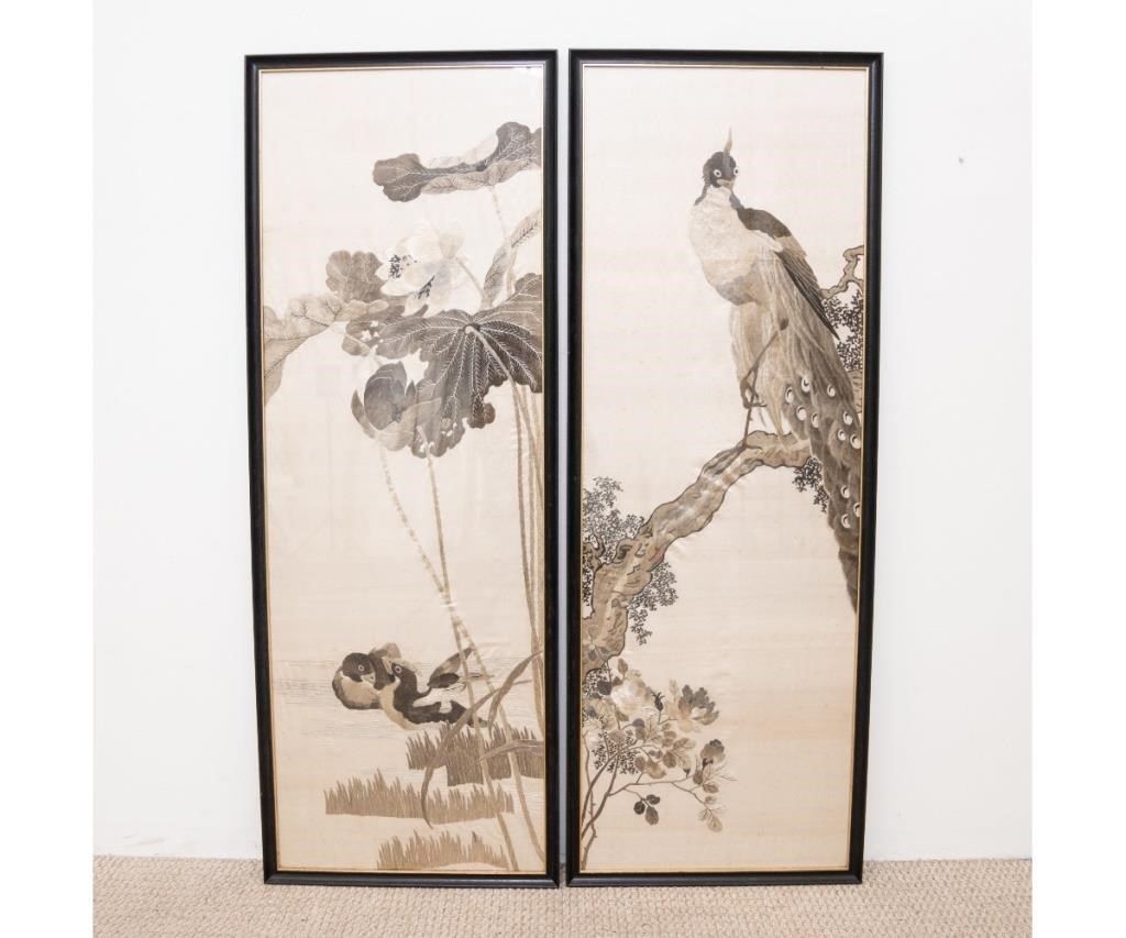 Two large framed Japanese silkworks 3395a1