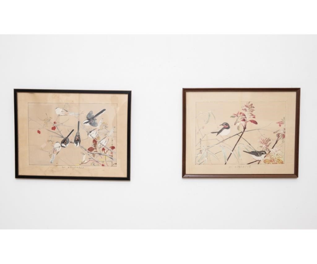 Two Japanese watercolors of birds
