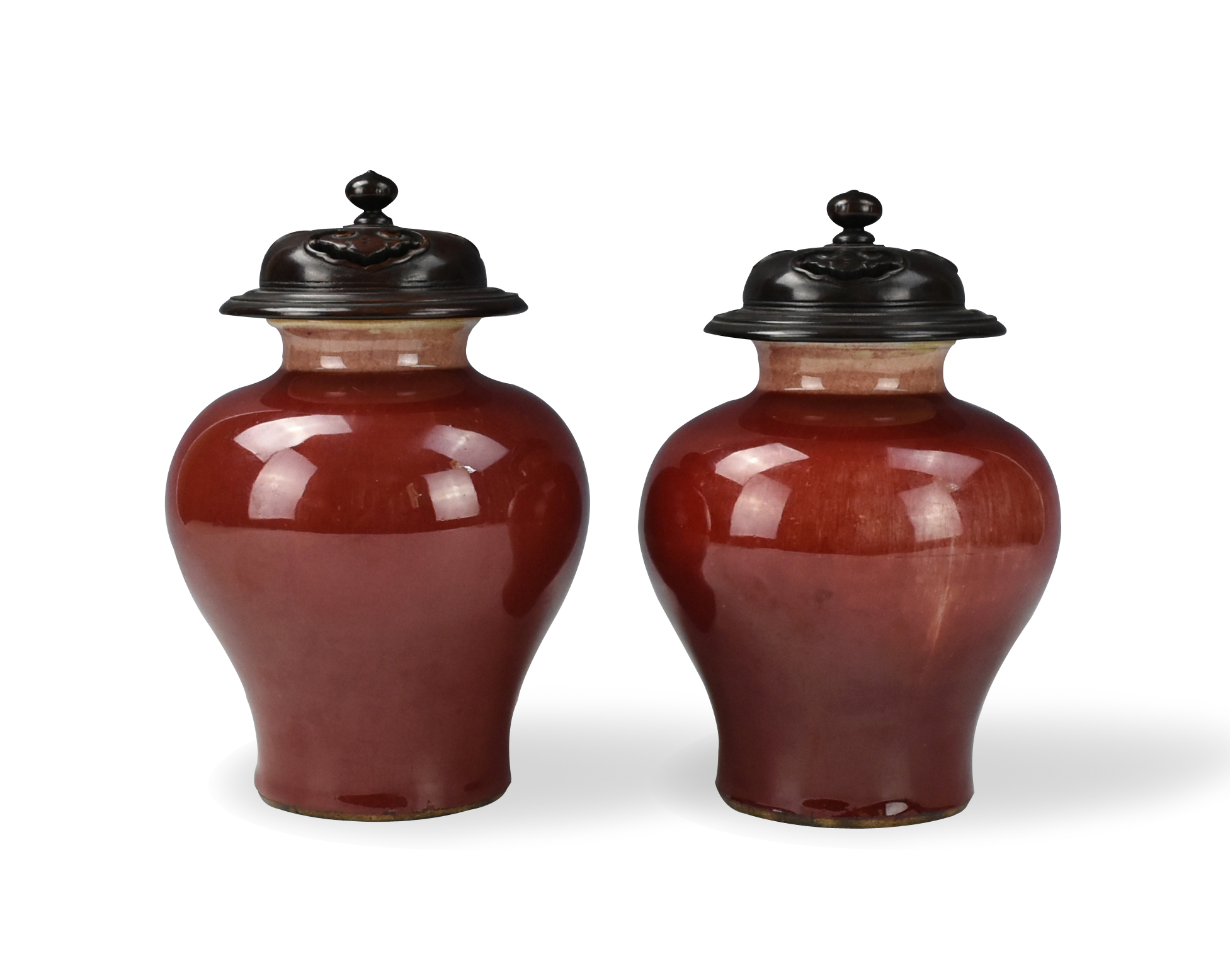 PAIR OF CHINESE RED GLAZED JAR 3395ca