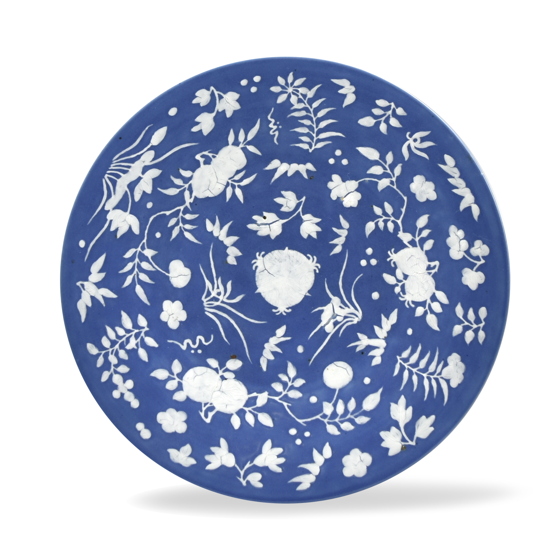 CHINESE BLUE GLAZED FLORAL CHARGER  3395e6