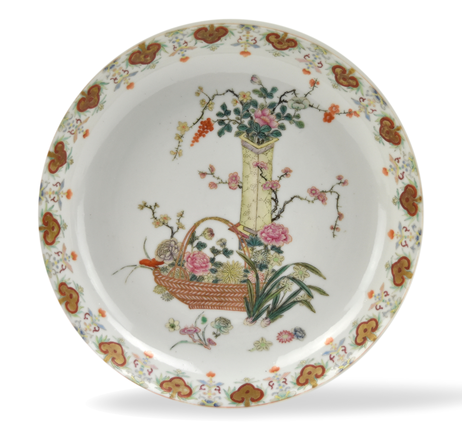 CHINESE FAMILLE ROSE PLATE W FLOWER  3395f8