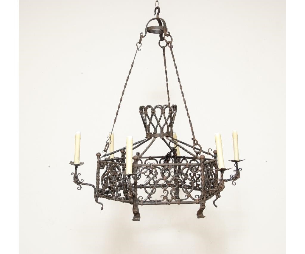 Medieval style wrought iron chandelier