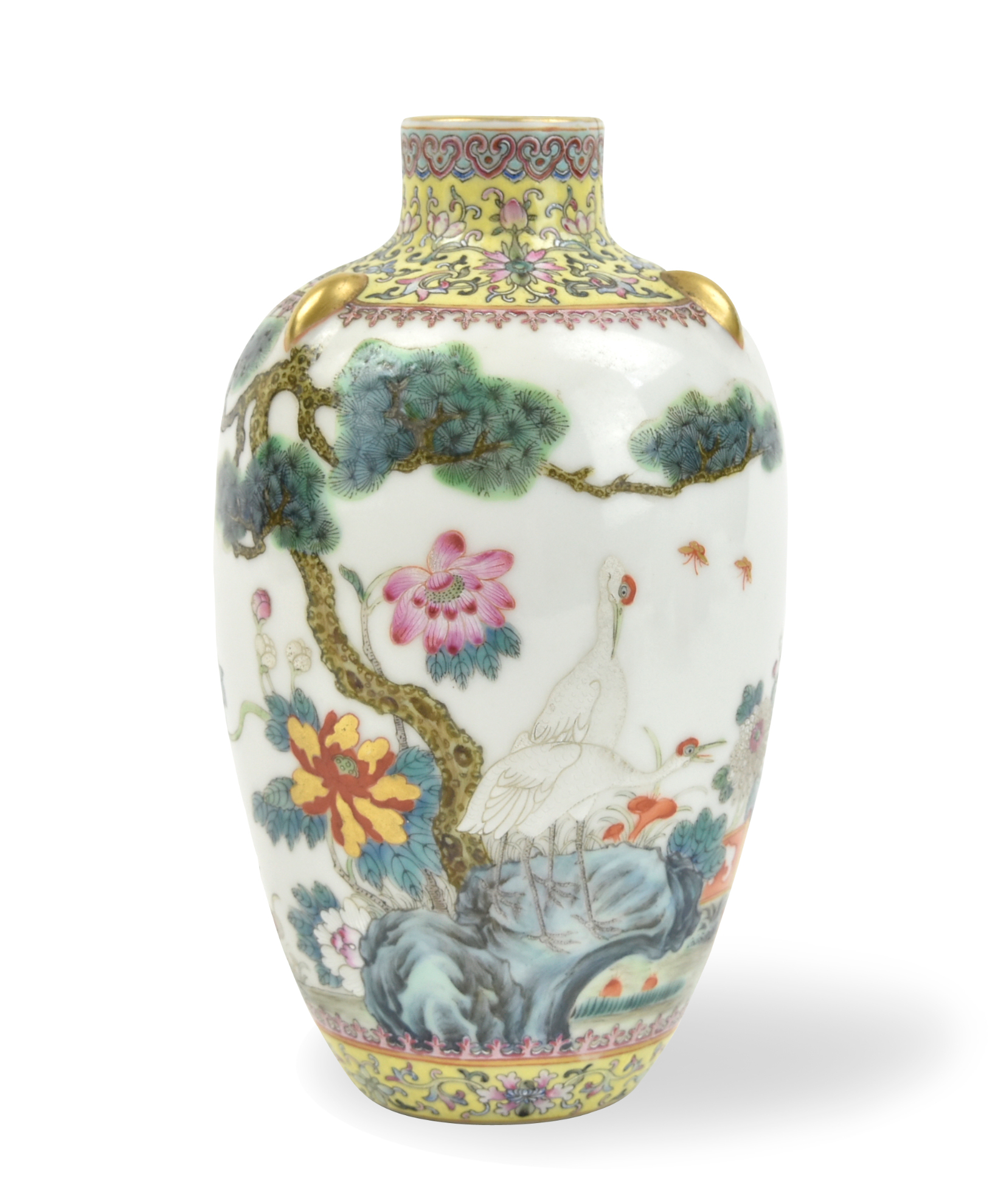 CHINESE FAMILLE ROSE VASE W CRANES  3395f3