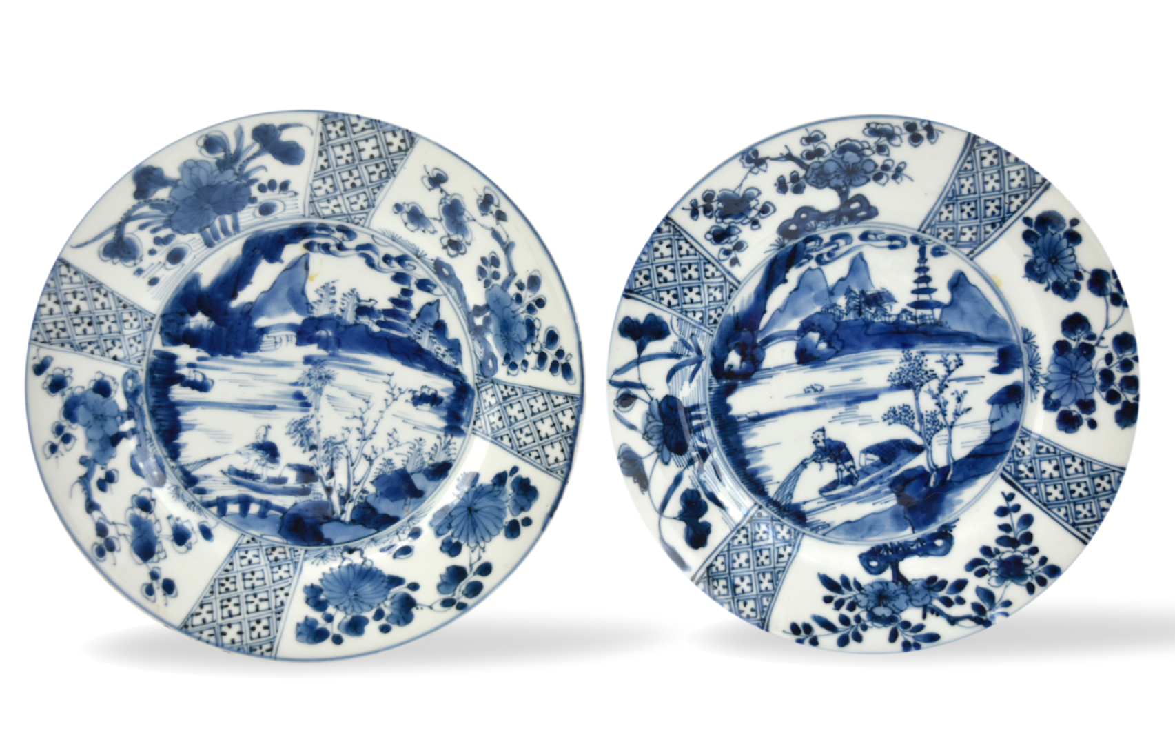 PAIR OF BLUE WHITE PLATES W  3396b0