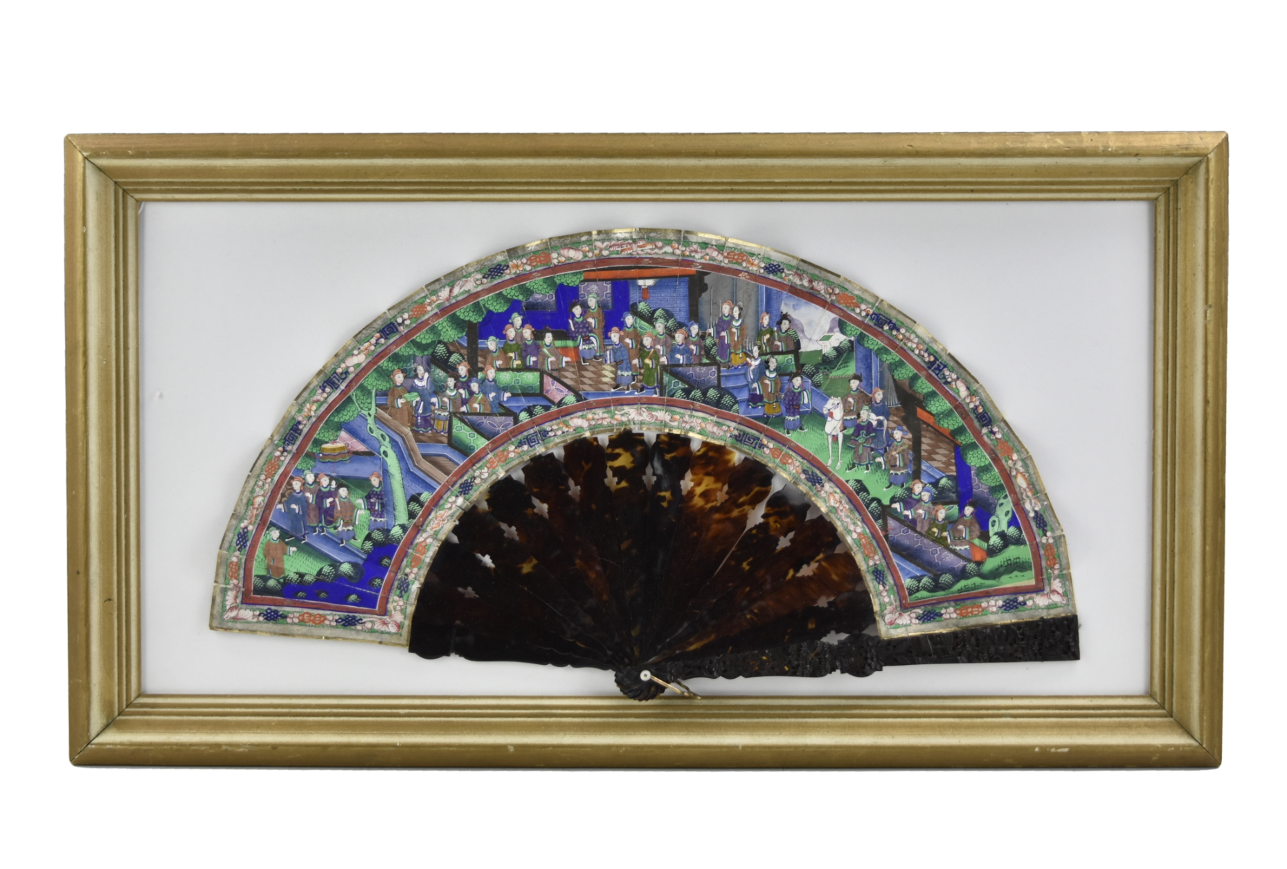 CHINESE CANTON EXPORT FAN W TORTOISESHELL  3396ba